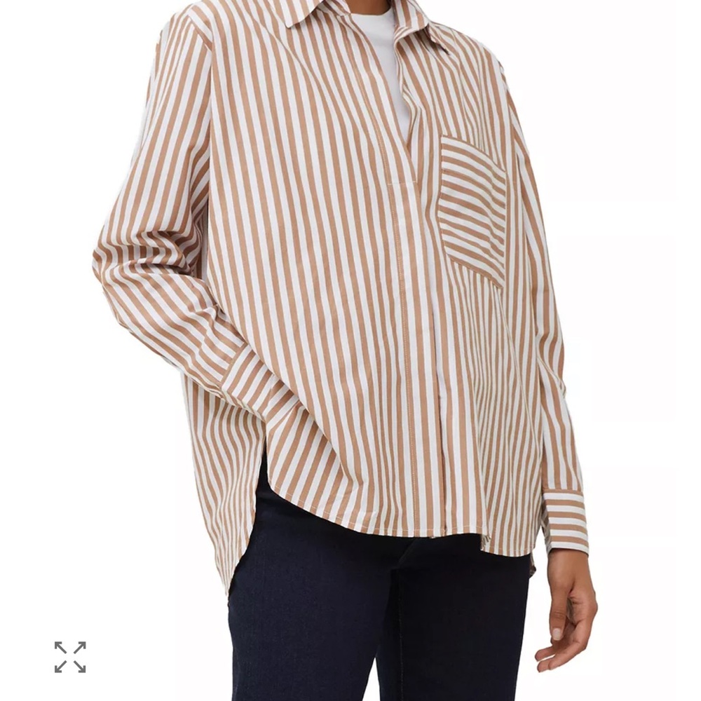 French Connection Striped Brown and White Popover Button-Up Shirt